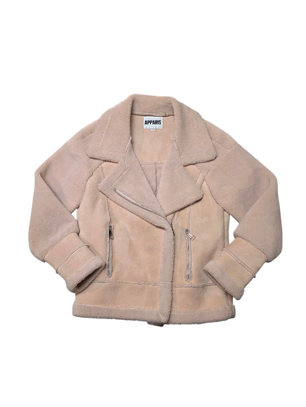 APPARIS Faux Shearling Suede Biker Moto Jacket Blush Pink S